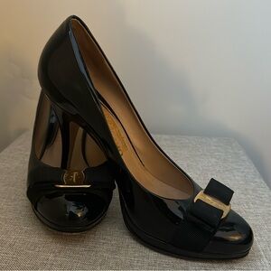 Salvatore Ferragamo Black Patent leather Bow High Heel Pumps 7.5